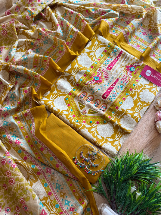 Soft jaam cotton printed kantha neck suit set