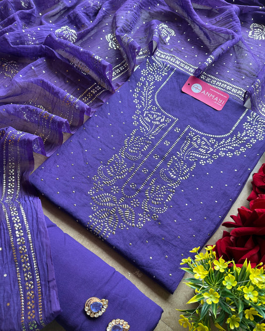 Festive bright Mul Chanderi suit set