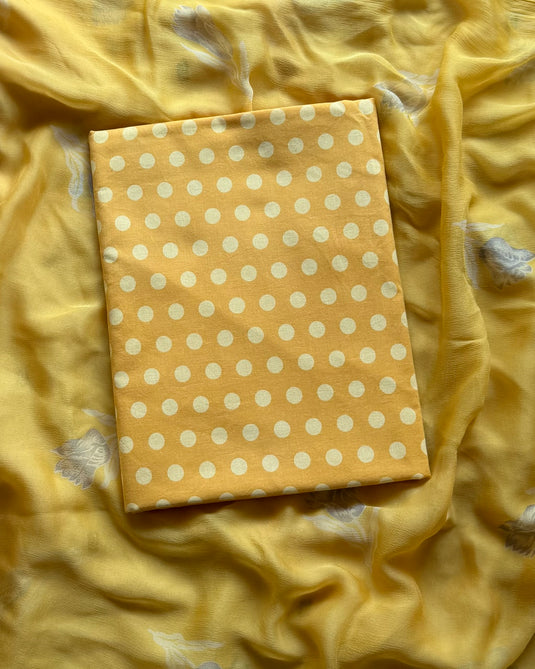 Soft cotton polka dots suit with chiffon block print dupatta