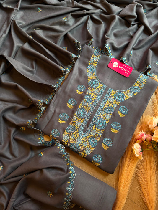 Pure Pashmina machine work suit set