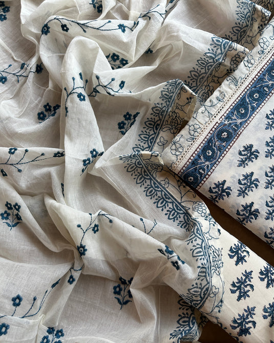 Panel block print suit embroidered suit with embroidered cotton dupatta