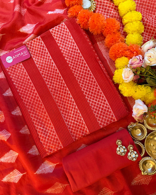 Shibori print pure mul chanderi suit set with pintex details