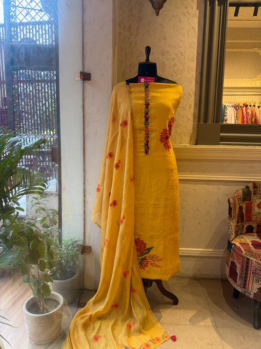 Mustard garden french knot work suit set