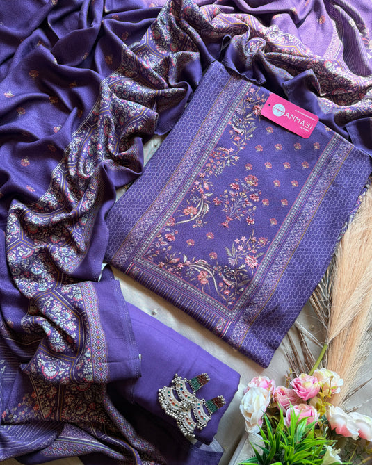 Printed neck highlight soft pashmina suit set