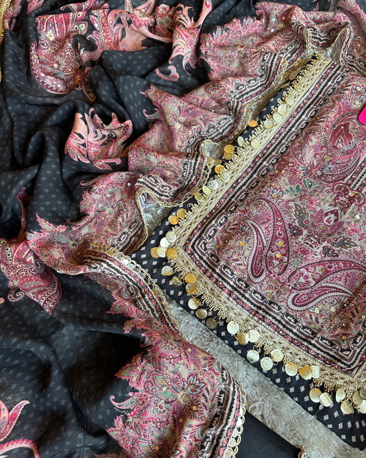 Muslin printed persian print with coin lace and printed dupatta