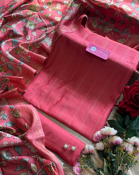 70 gms pure Chanderi weaving suit set with kalamkari dupatta