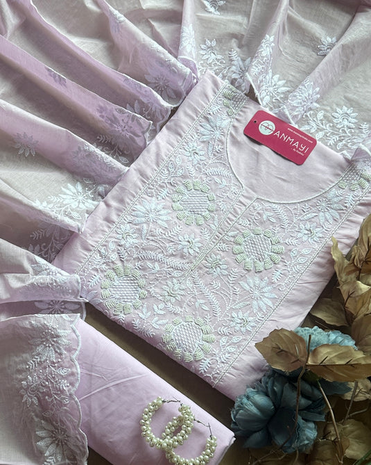 Cotton pastel Chikankari pearl neck suit set