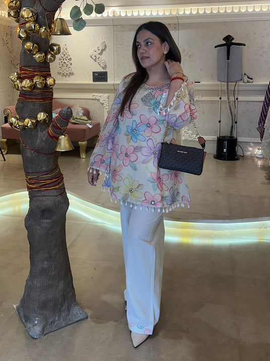 Jute Linen pastel digital print Coord Set