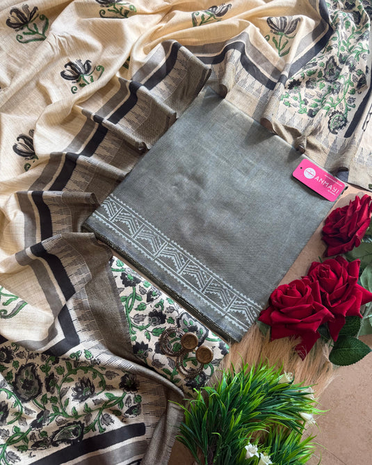 Khadi pashmina printed bottom dupatta suit set