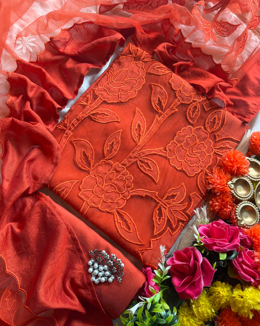 Festive modal cutwork net suit set