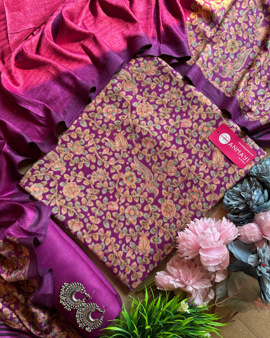 Jaal print pure pashmina suit set