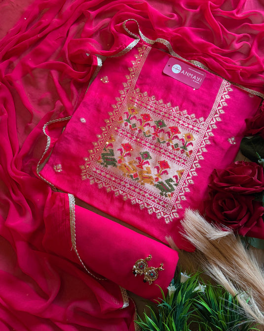Dolla Silk Patola jacquard work suit set with Mukaish work