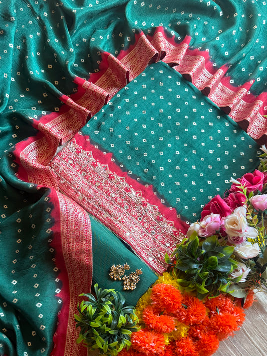 Dolla Silk Bandhani shaded embroidered suit set
