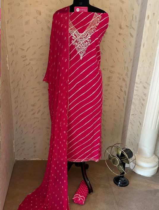 Pure cotton lehria bandhani fusion suit set