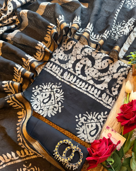Maheshwari cotton black beige abstract print suit set