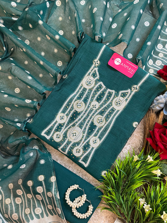Mushroom patterned Jamdani Cotton Silk Suit