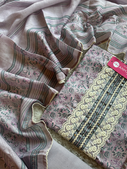 Soft printed rayon cotton suit set with cotton dupatta