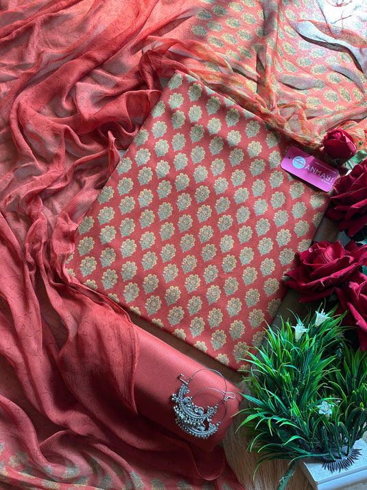 Block print pure spun suits with pure chiffon dupatta