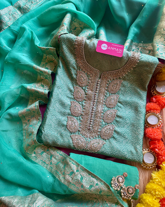 Brocade silk suit set with chinnon Banarasi dupatta