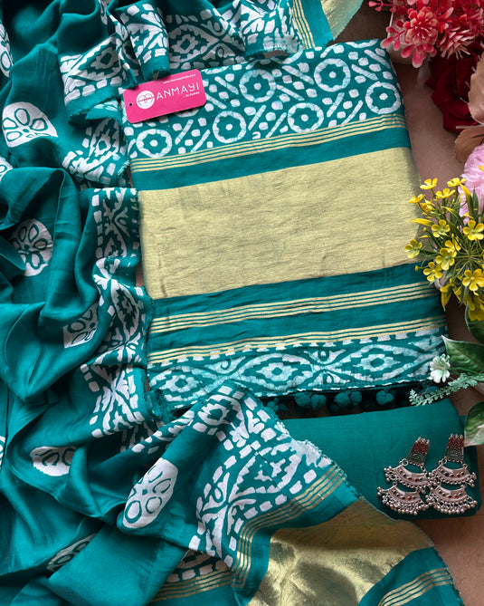 Muslin batik suits with Banarasi jacquard border