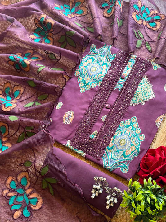 Mughal paisley print Cambric cotton suit with Kota dupatta