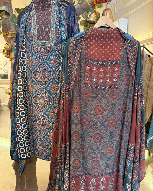 Ajrakh printed muslin suit set
