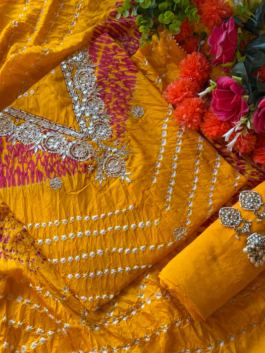 Ghadchola silk Shibori print suit set