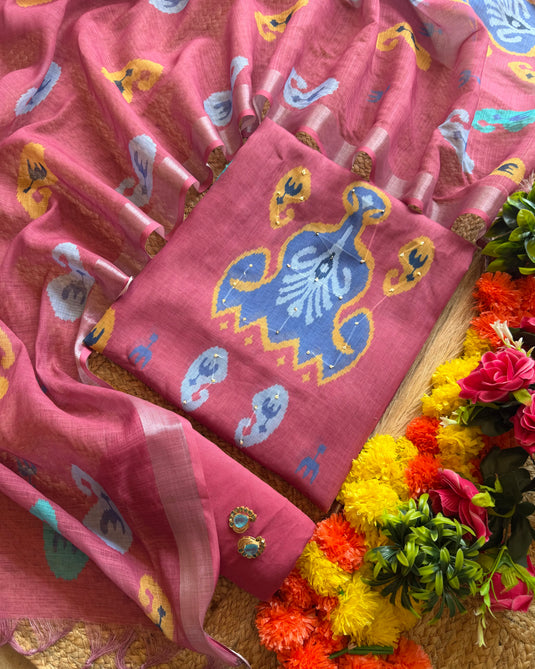 Uzbek Ikkat print linen suit set