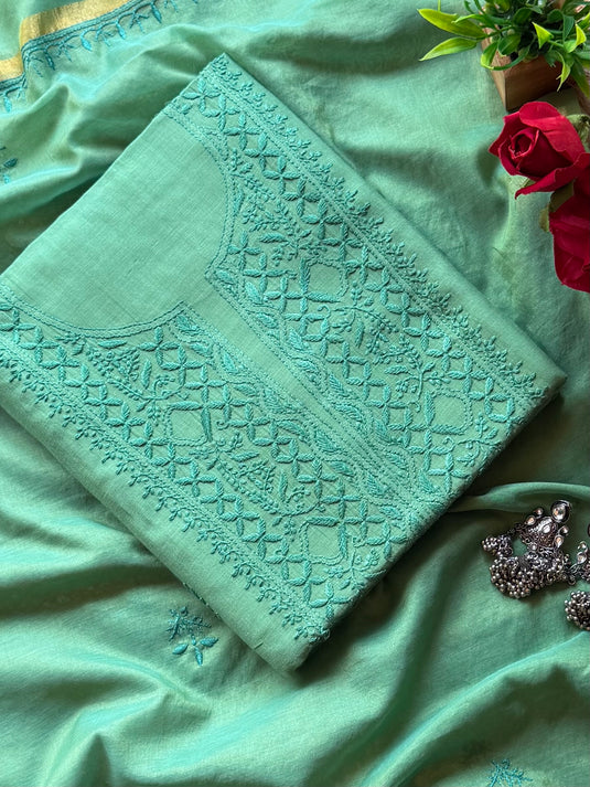 Bakhiya Chikankari pure mul suit set