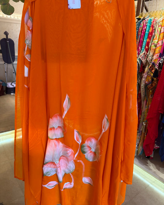 Handpaint pearl detailed organza suit set