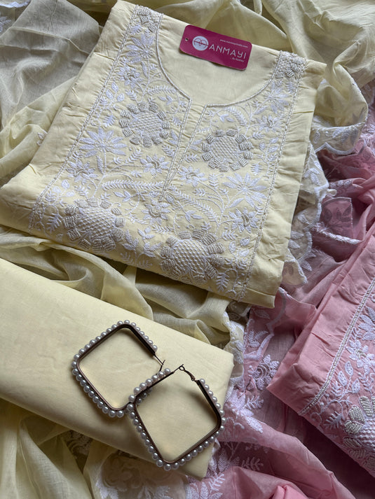 Cotton pastel Chikankari pearl neck suit set