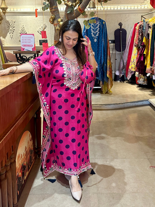 Polka dots pure crepe gotta work kaftans with tassels