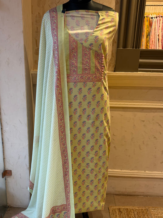 Pure Cotton Angrakha Neck block print cotton suit set