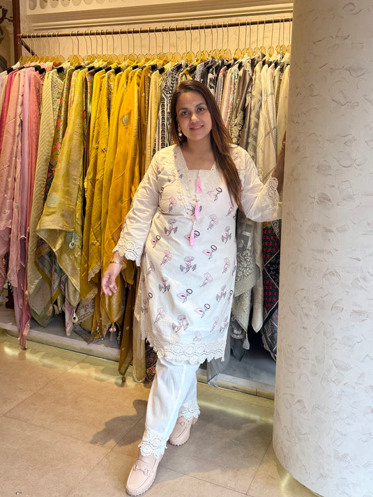 Cotton embroidered ivory coord set