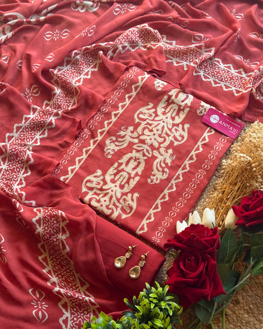 Panel Zari highlights cotton suit with muslin dupatta