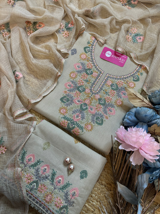 Kashmiri embroidered handloom cotton suit