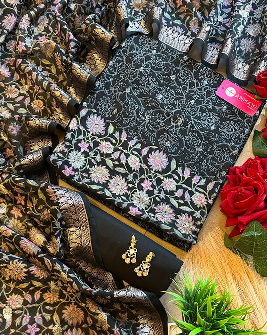 Maheshwari flower border banarasi suit set