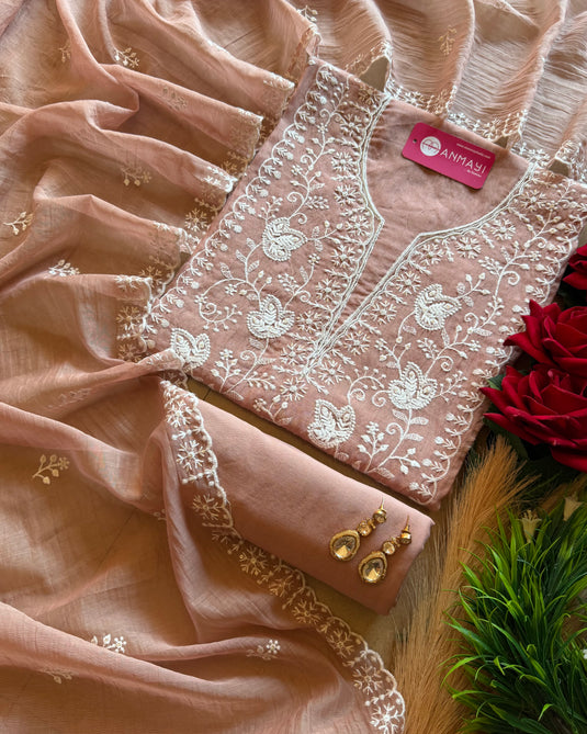 Chikankari pastel Mul Chanderi suit set