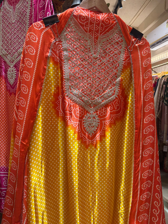 Bandhani dori work gajji silk suit set