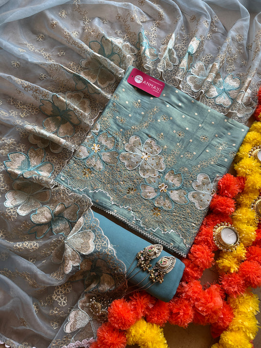 Shimmer banarasi cutwork suit set