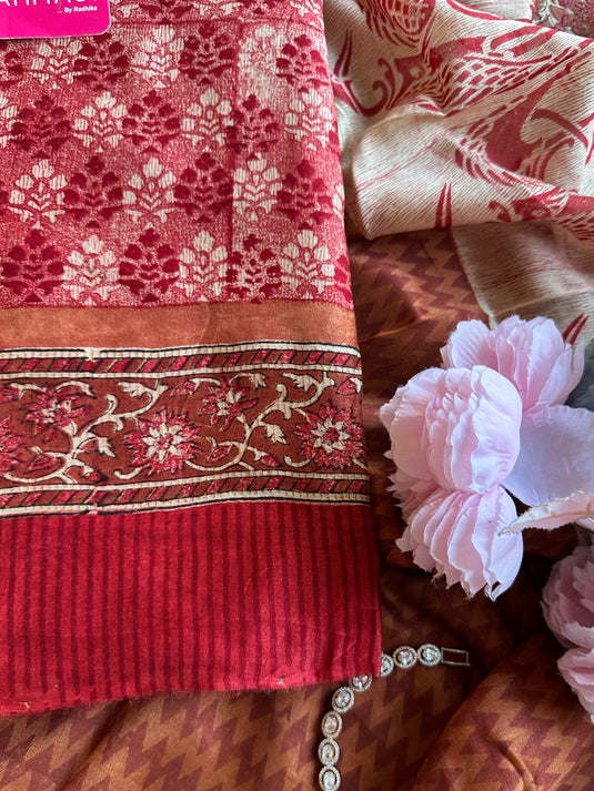 Pure Maheshwari block print suit set