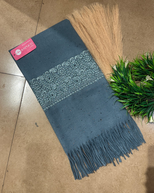 Organza embroidered patch woollen stoles