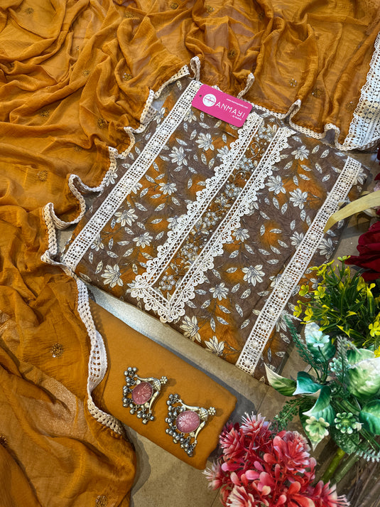 Floral crochet pakistani jaam cotton suit set