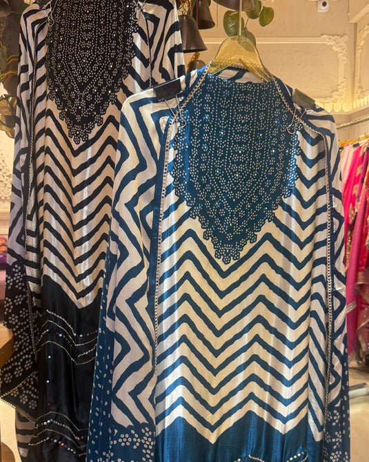Zig zag Bandhani print gajji silk suit set