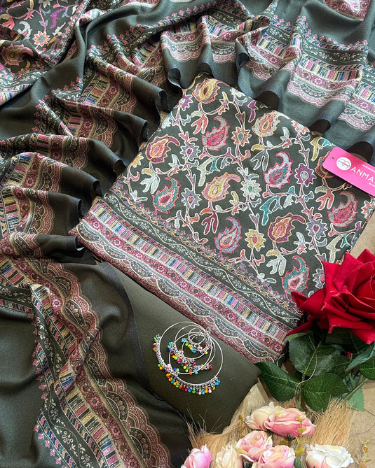 Alpine aari work outline coloured suit set