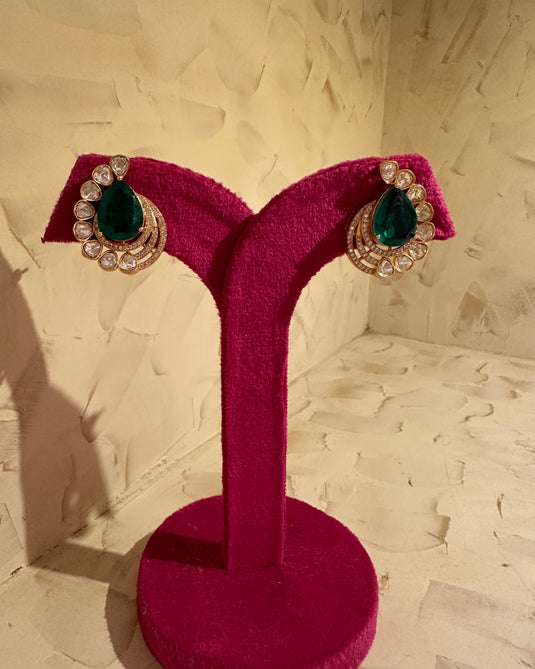 Coloured stone kundan phool earrings