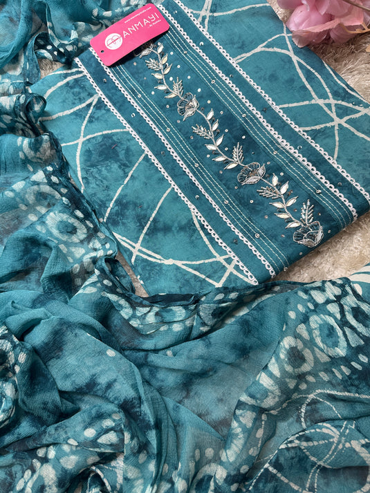 Thread batik pure cotton suit set with pure chiffon tassel dupatta