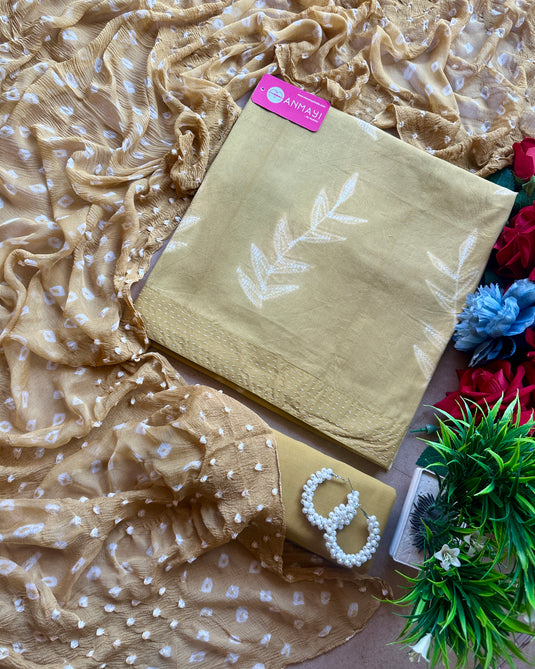 Shibori print pure cotton suit set with Bandhani chiffon dupatta