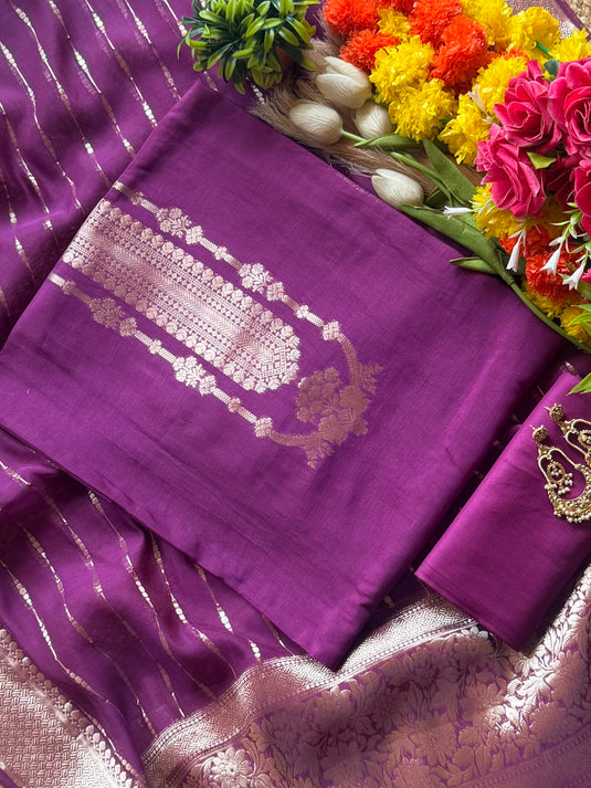 Maharani necklace pure Mul Chanderi suit with zari weave dupatta