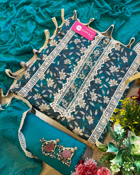 Floral crochet pakistani jaam cotton suit set